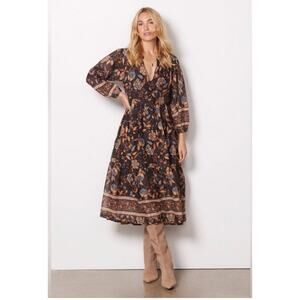 SUNDRY for EVEREVE Felicity Floral Boho Prairie Midi Dress in Sz 1 /Small